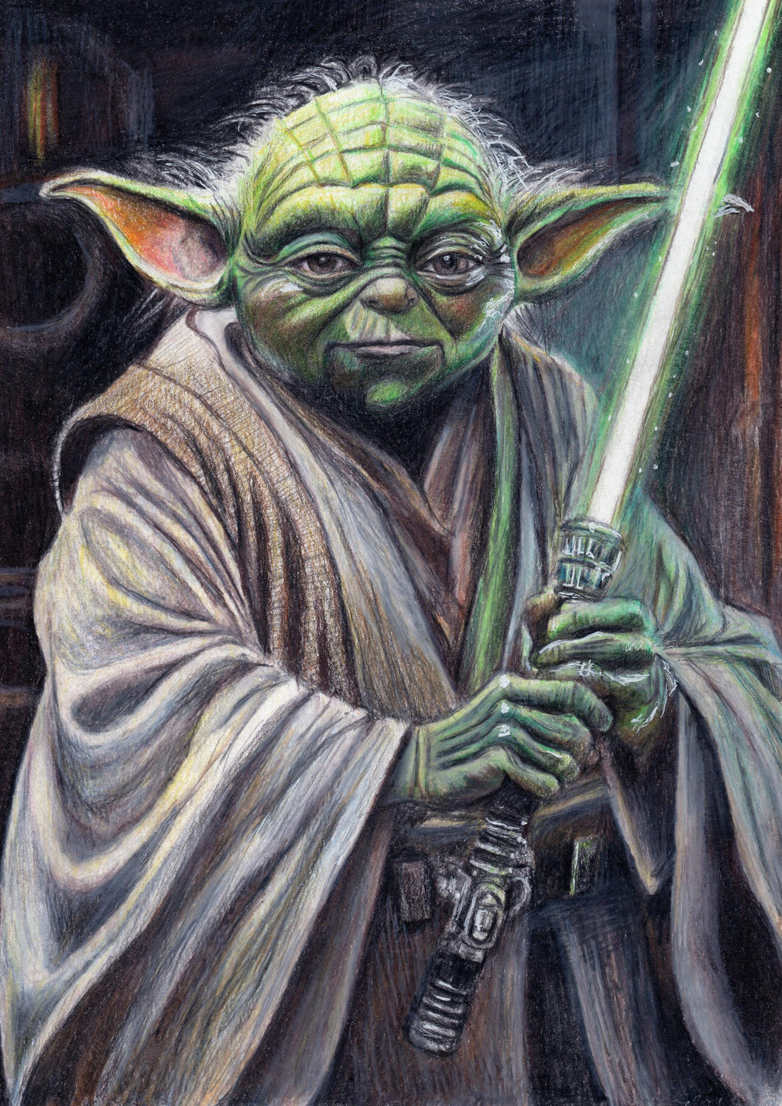 Yoda coloured pencil fine art print