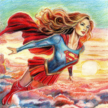 Supergirl coloured pencil fine art print
