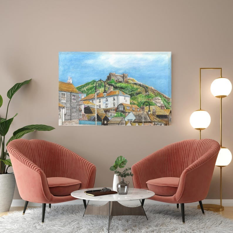 Hastings Funicular coloured pencil landscape art print